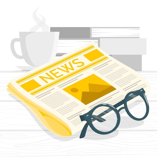 Illustration of a newspaper, glasses and a cup of coffee