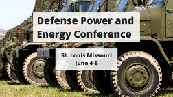 Defense Power and Energy Conference St. Louis Missouri June 4-6 text overlayed on an image of military vehicles 